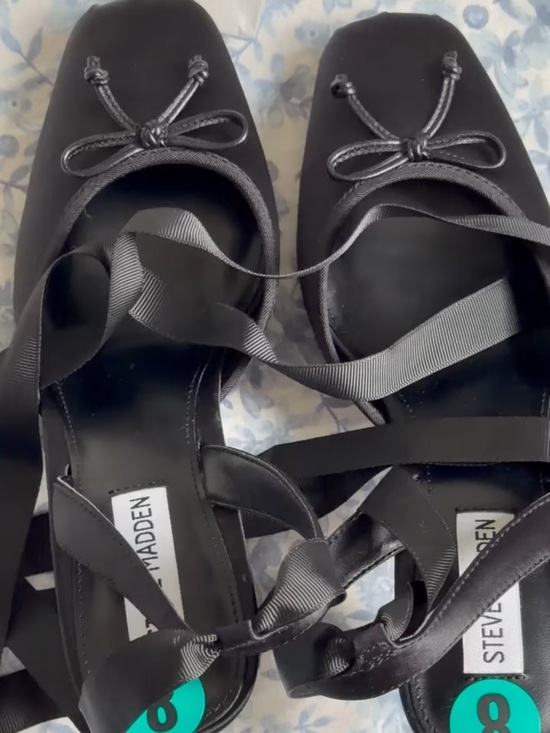Steve Madden Shoes - Steve Madden Black Square-Toe Ribbon Tie Ballet Flats